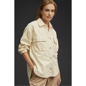 Anthropologie Maeve Corduroy Cream Buttondown Patch Pocket Shirt Jacket